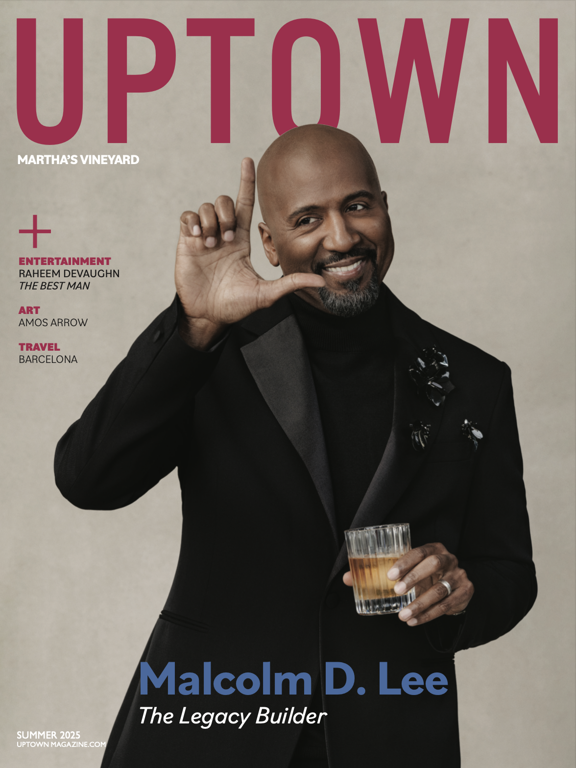 UPTOWN Martha's Vineyard Issue featuring Malcolm D. Lee in a black tuxedo