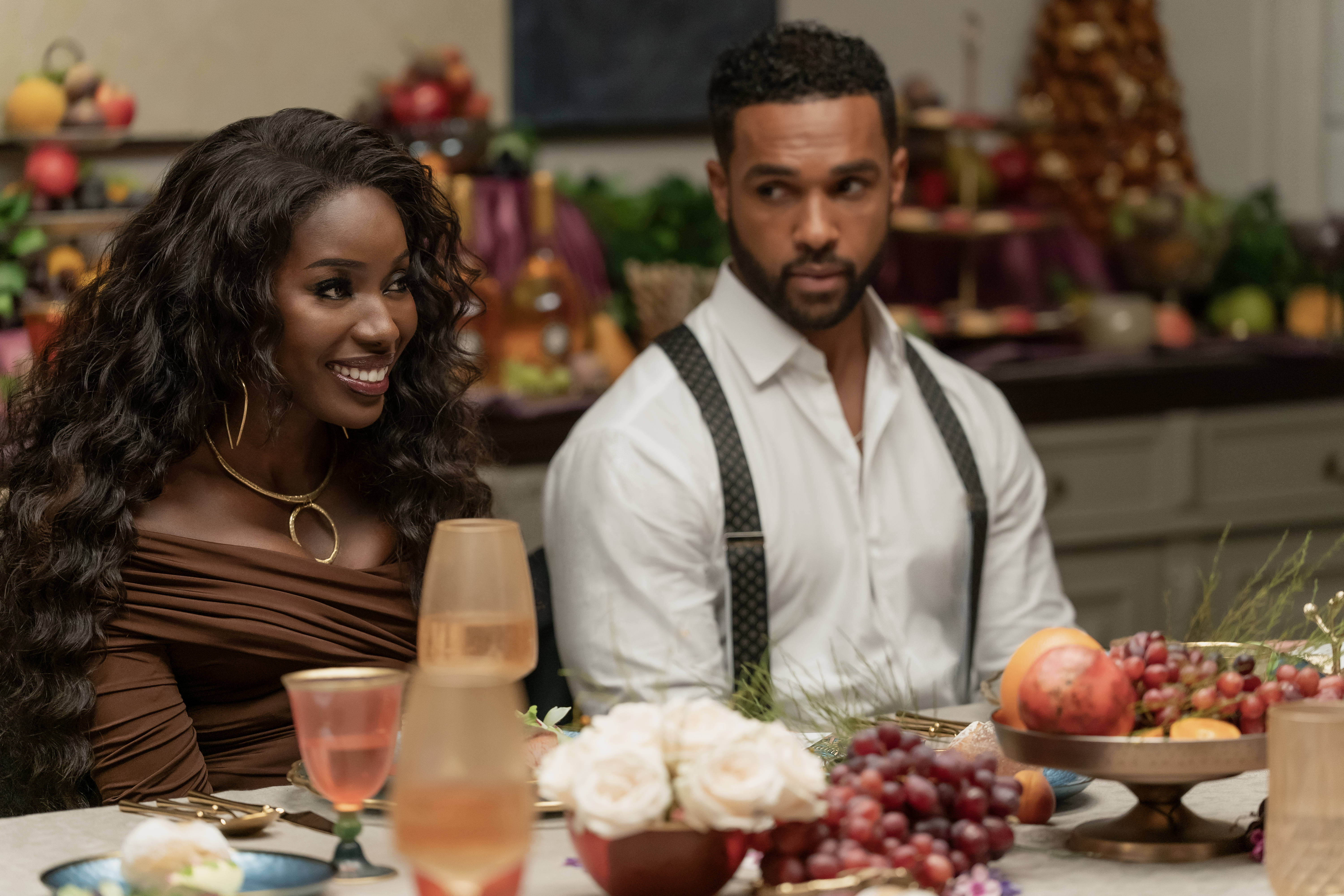 UPTOWN Anna Diop as Imani, Lucien Laviscount as Marcus in Peacock's Strung